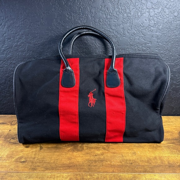 Polo Ralph Lauren Other - Polo Ralph Lauren Big Pony Black Red Canvas Duffle Travel Bag Unisex Large